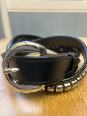 Tory English Bridal Leather Black Belt with Silver Metal Clinchers Size 30 USA